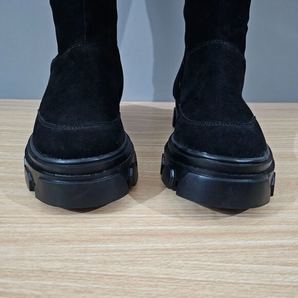 NEW Farm Rio Long Suede Combat Boot Size 7 Black Vegan Leather Platform Boho - Picture 4 of 13